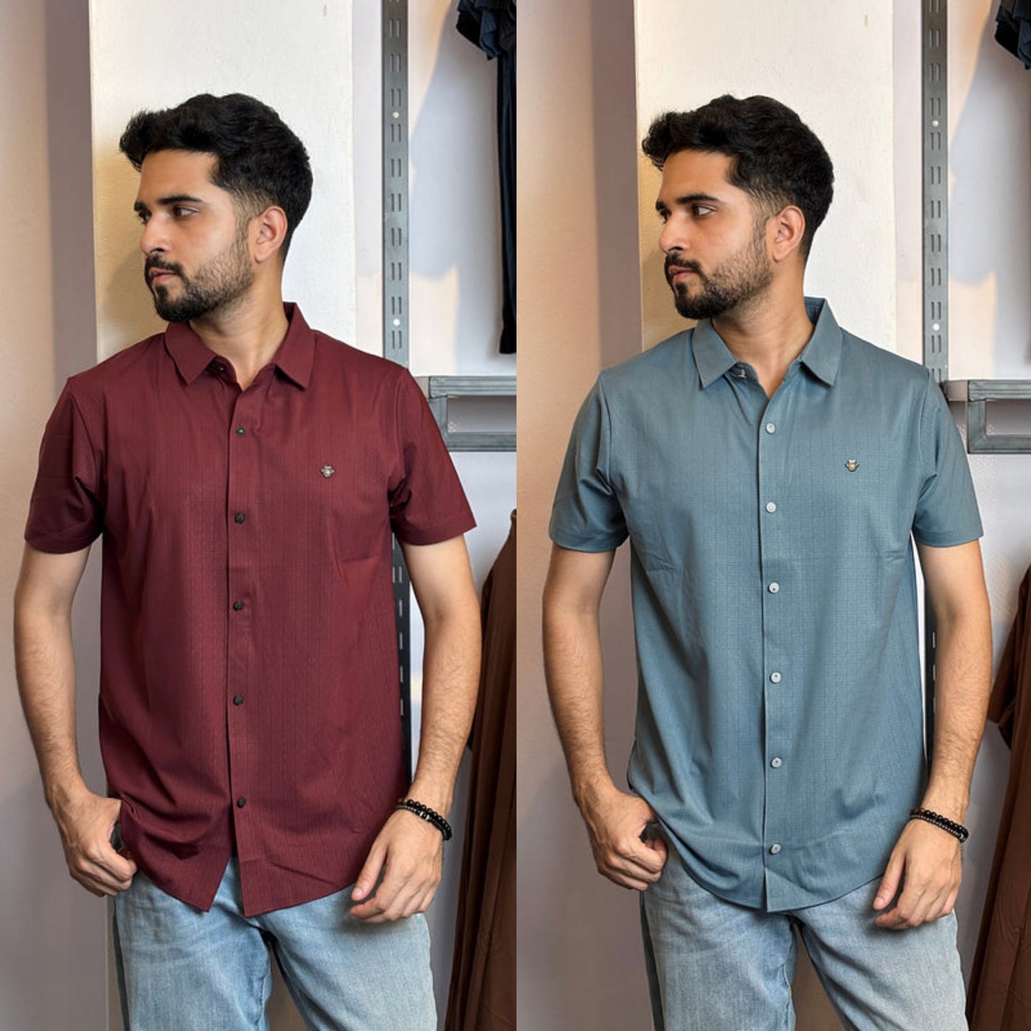 Maroon+Light Blue Half Slevee Shirt |HSO