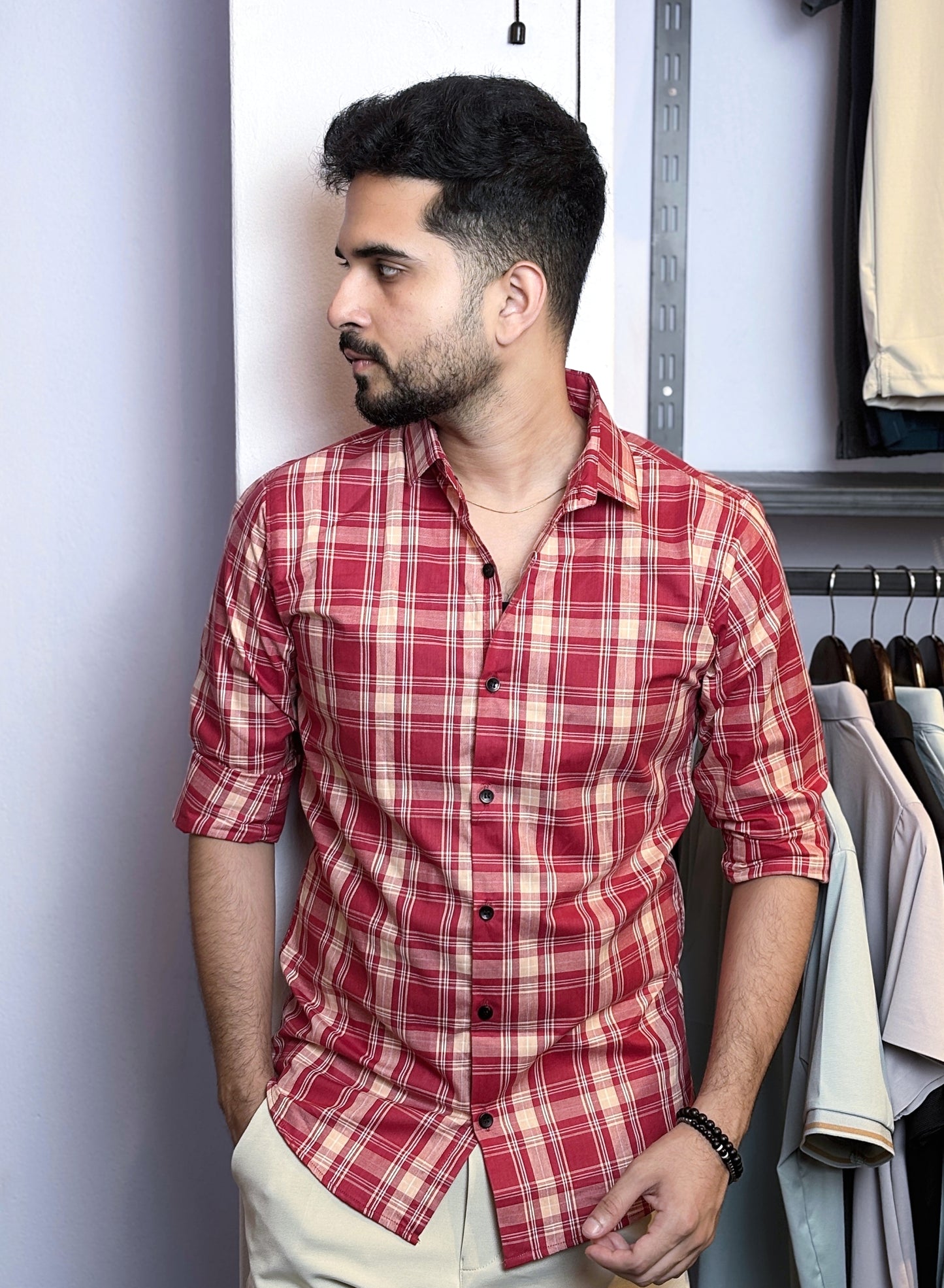 Cherry Colour Check Shirt |ck