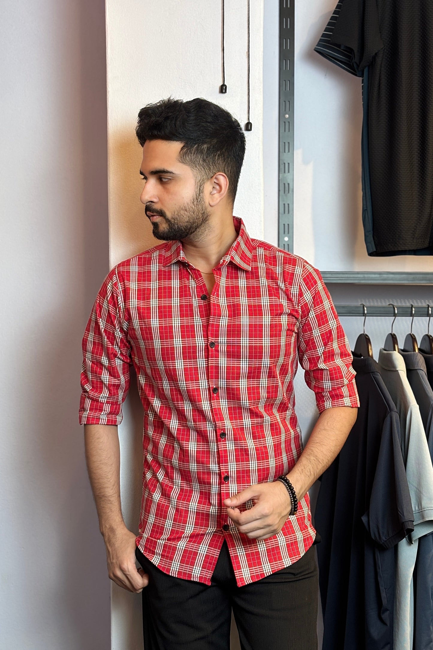 Red Colour Check Shirt |ck
