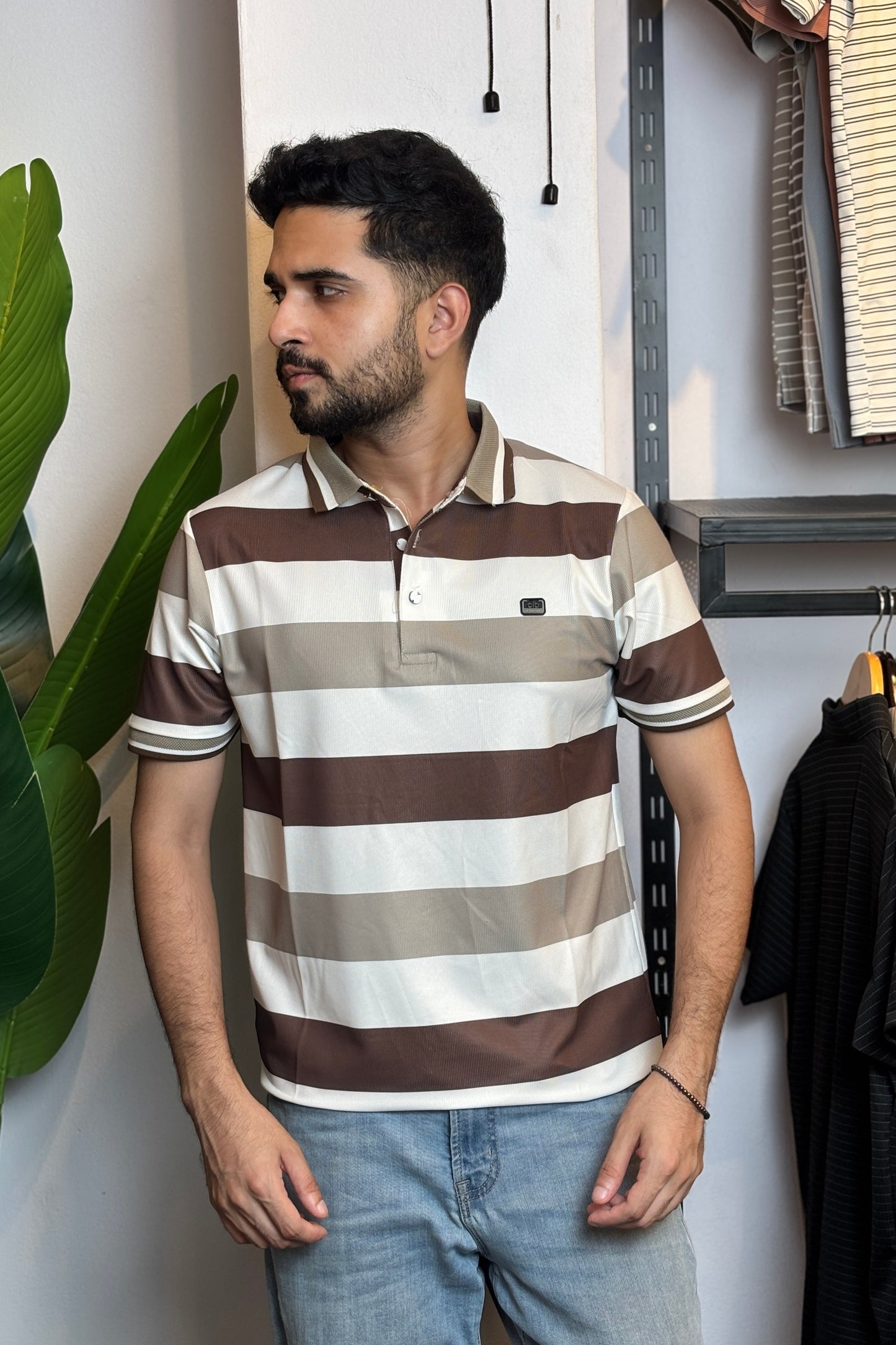 Chocolate White Contrast Polo T-Shirt |alb