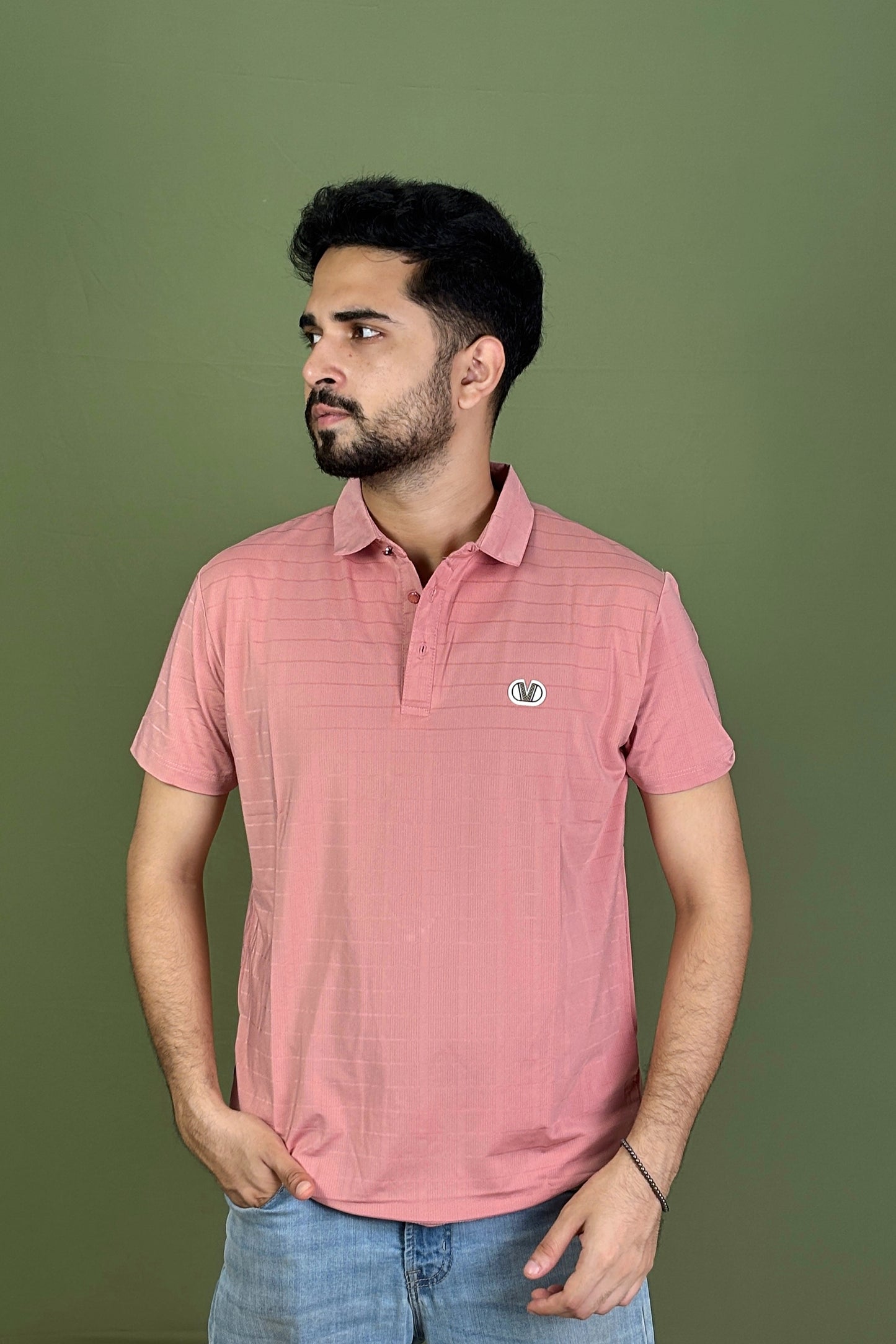 Rose Colour Stripe Polo T-Shirt |VSP