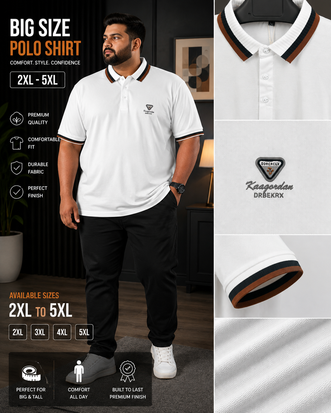 White Colour Drb Polo T-Shirt |Plus
