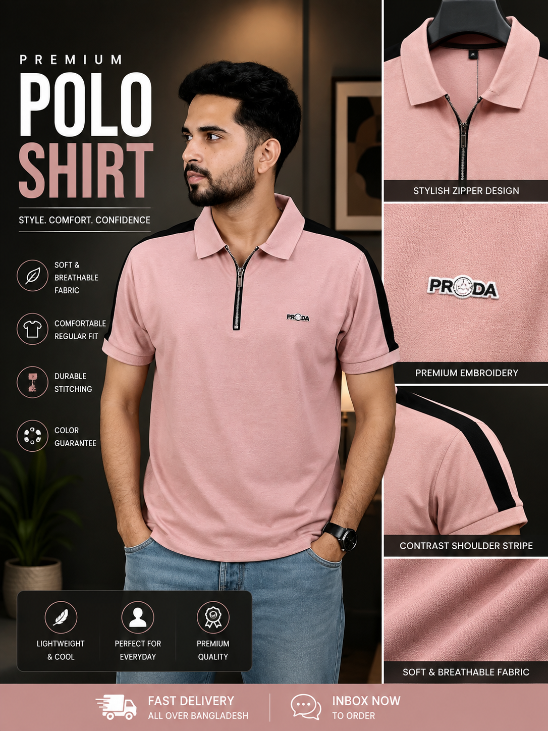 Light Pink Colour Polo T-Shirt |Prada