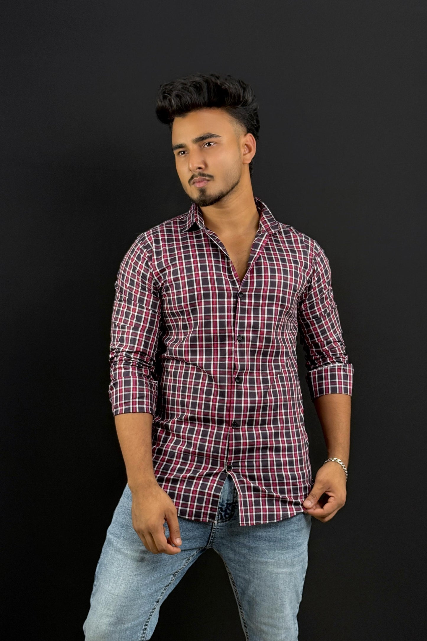 Black Red Colour Micro Check Shirt |mk