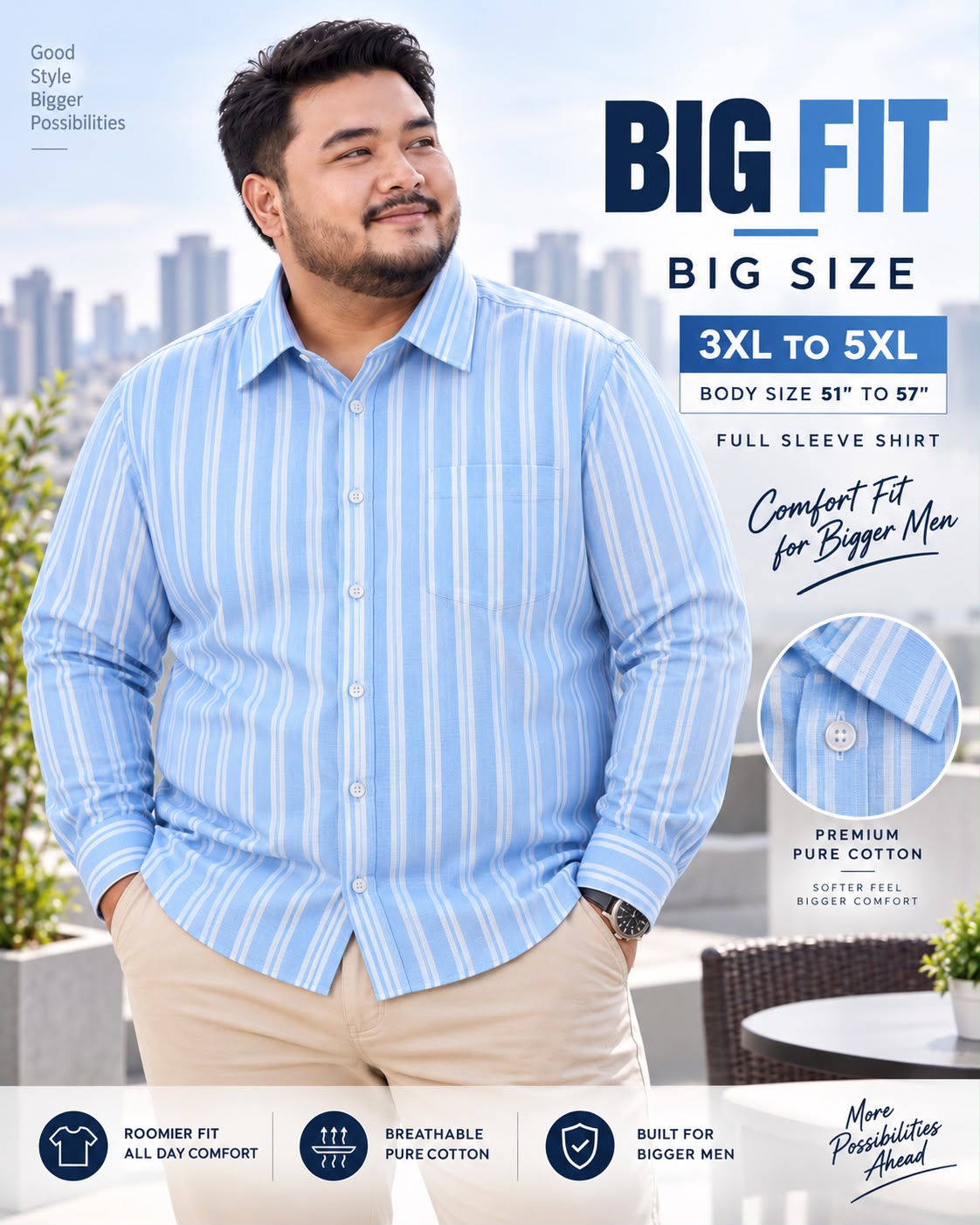 Sky Blue Stripe Shirt |PCS