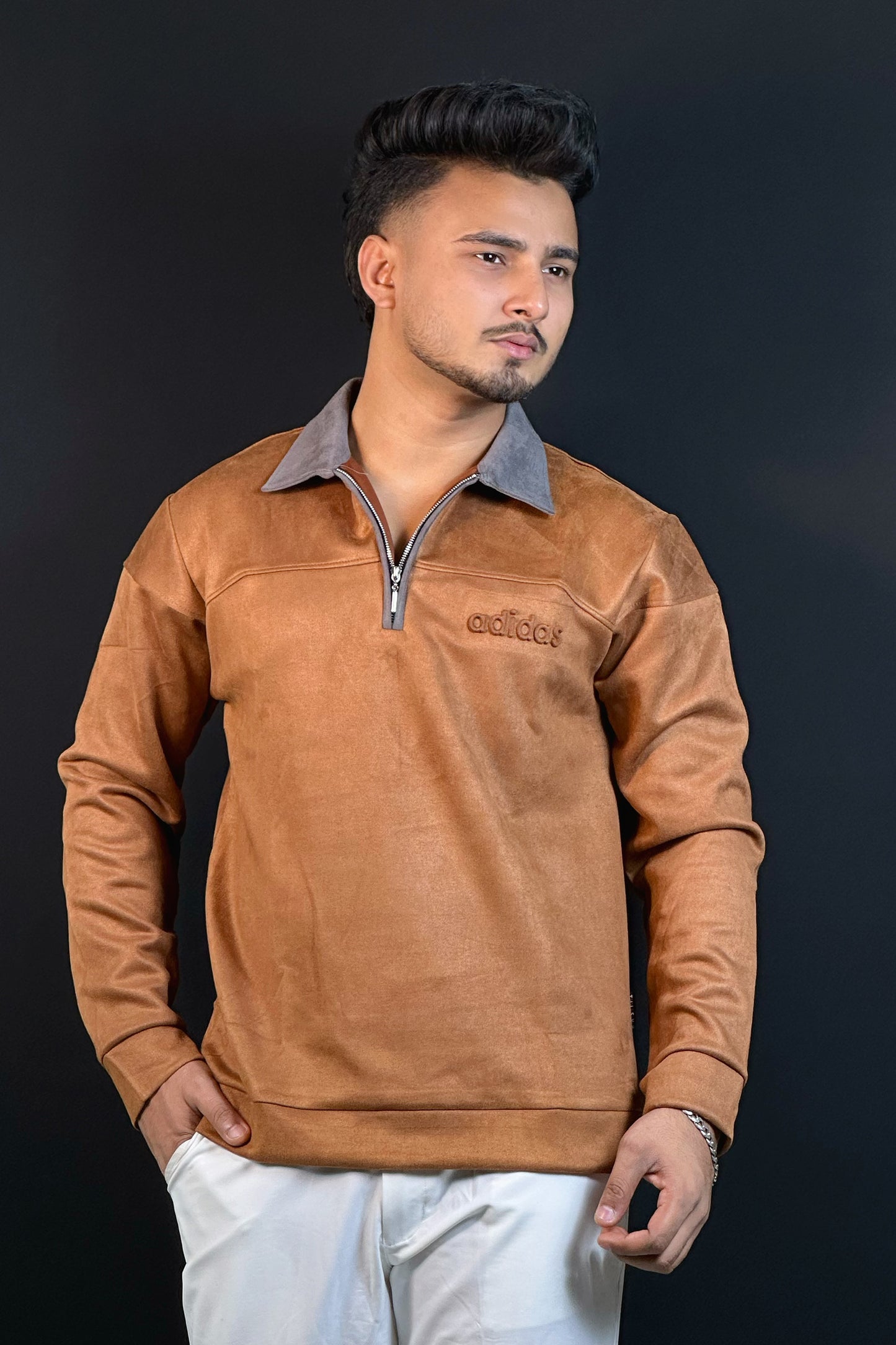 ক্যামেল ব্রাউন কালার ভেলভেট সোয়েটশার্ট-adidas
