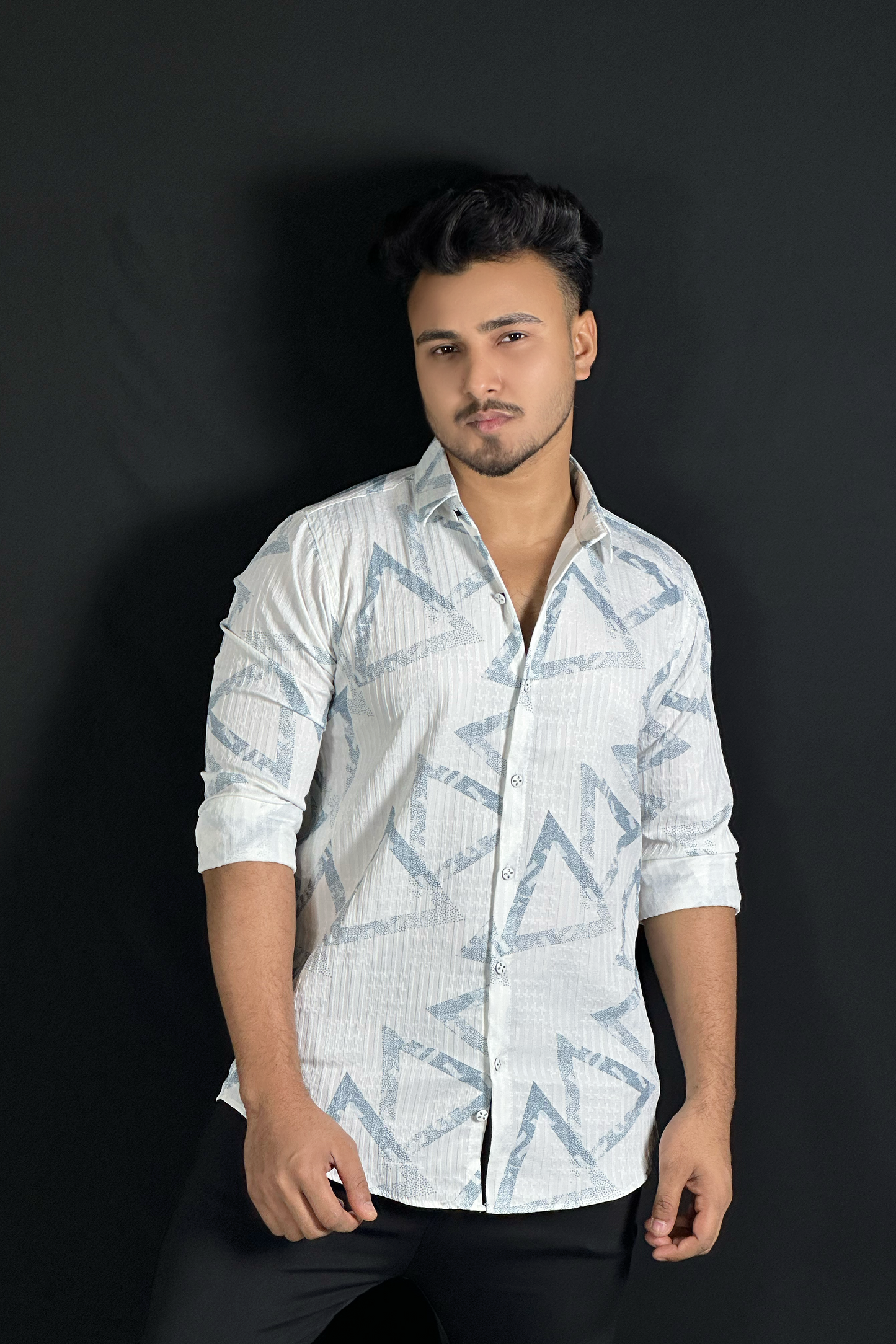 Sky White Printed Shirt-Triangle