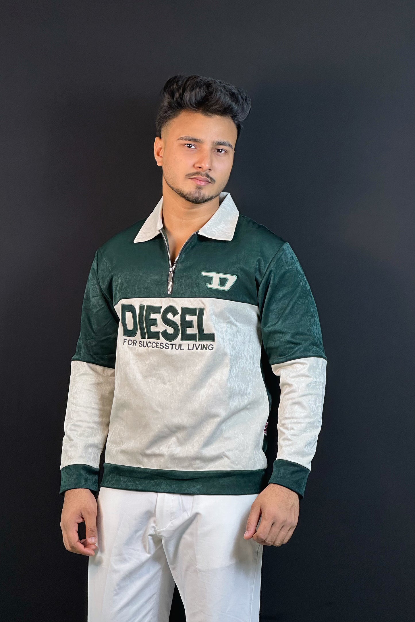 বটলগ্রিন কালার ভেলভেট সোয়েটশার্ট-DIESEL