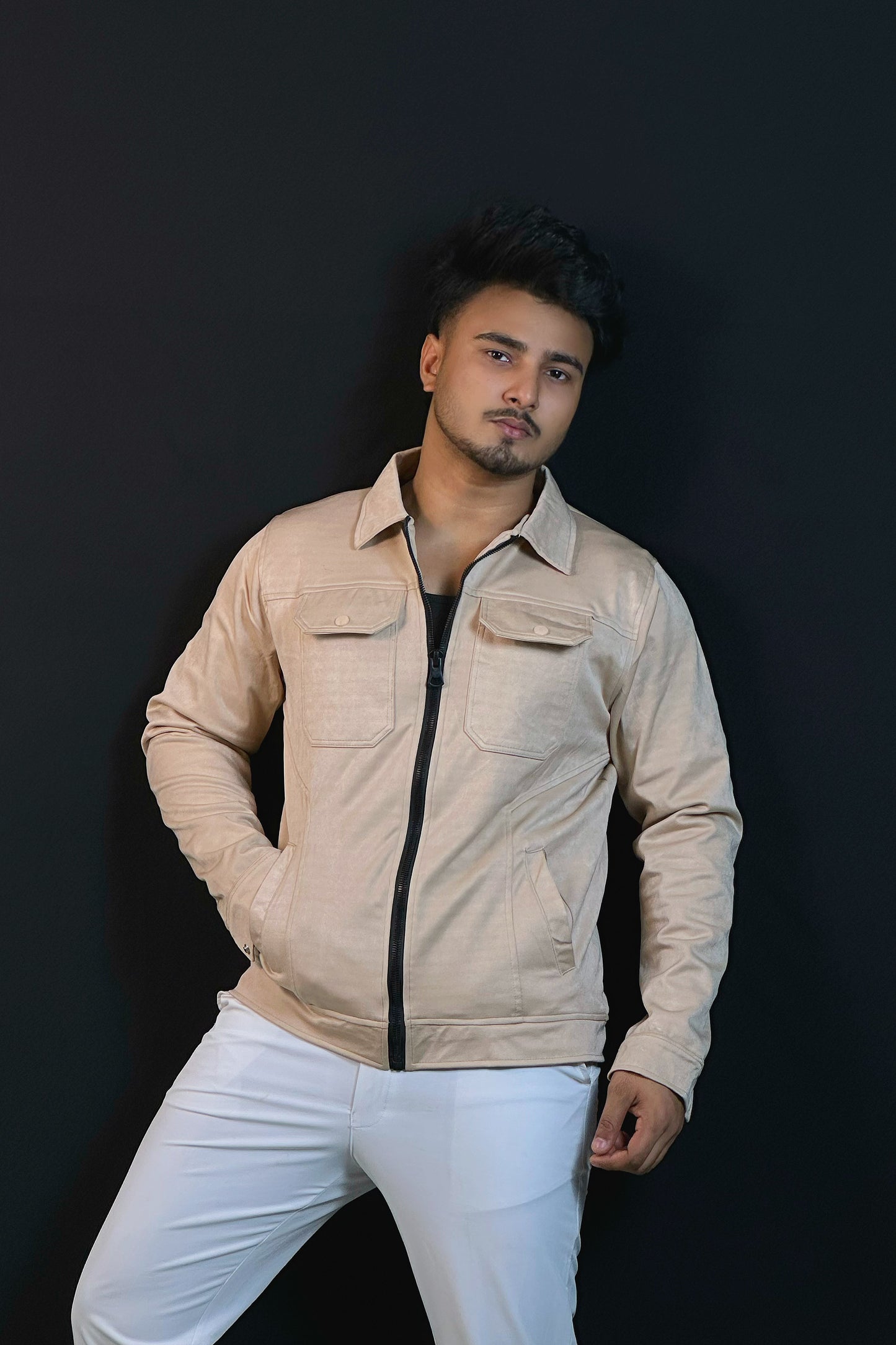 ক্রিম কালার চায়না ভেলভেট জ্যাকেট-Collar