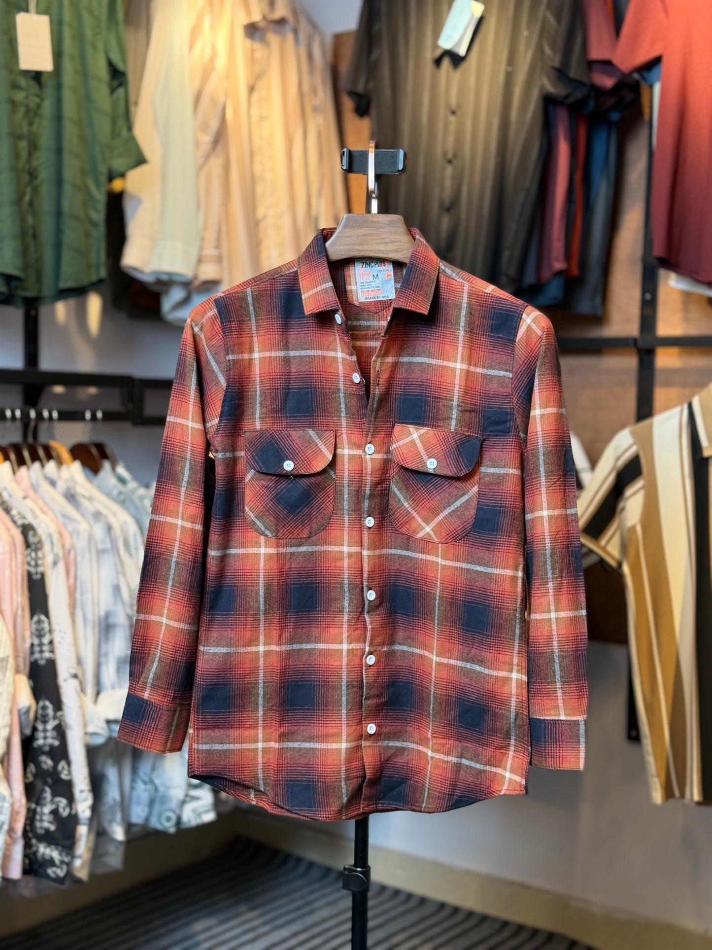 Orange Black Check Shirt |OS1