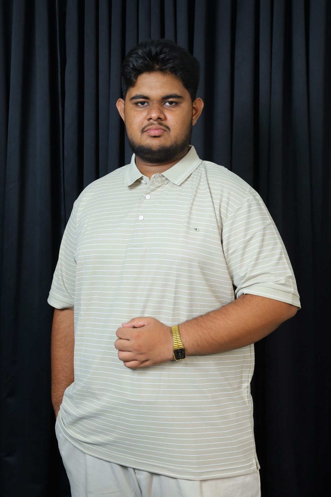 Light Cream Stripe Polo T-Shirt |THF