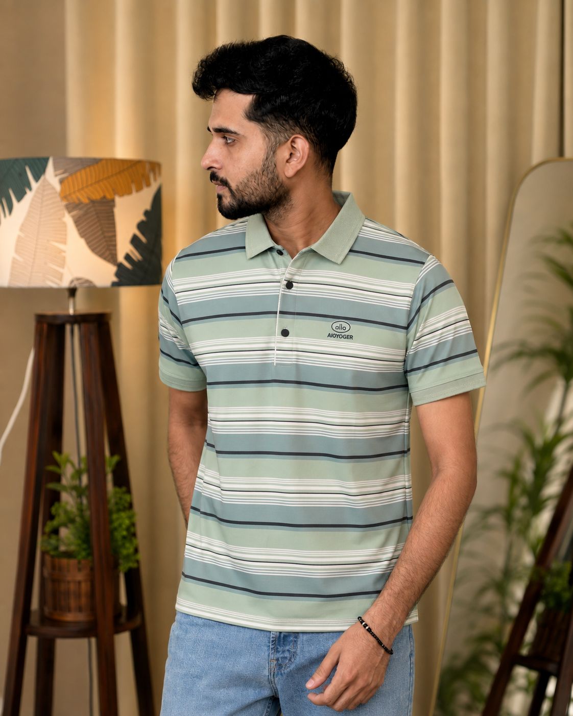 Green Stripe Polo T-Shirt |AYG