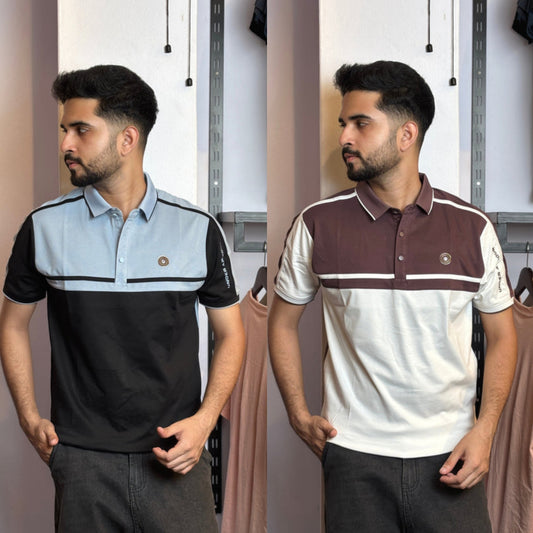 Sky Black+Wine White Polo T-Shirt |DCP