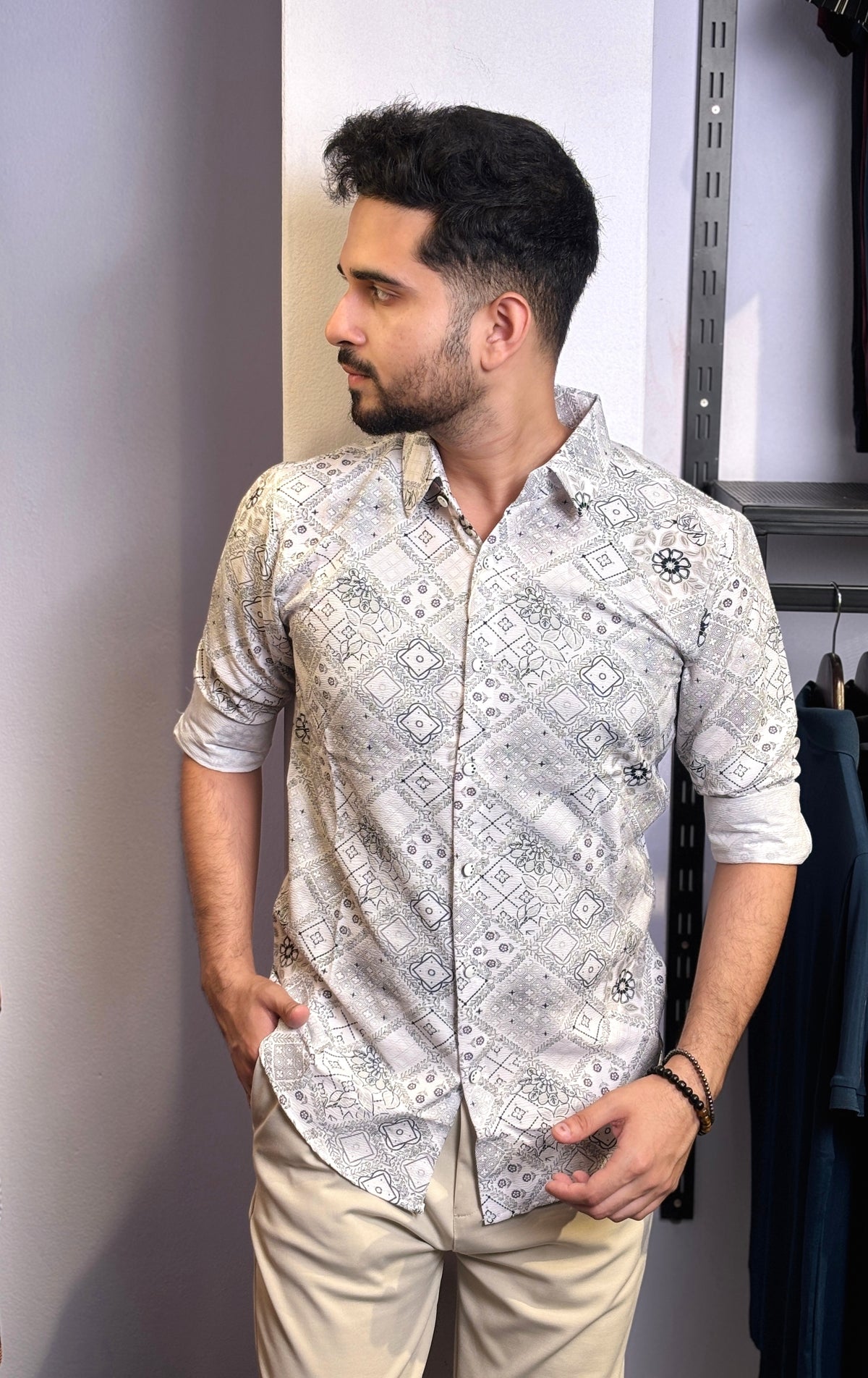Ash Flower Design Printed Shirt|Floral