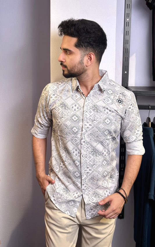Ash Flower Design Printed Shirt|Floral