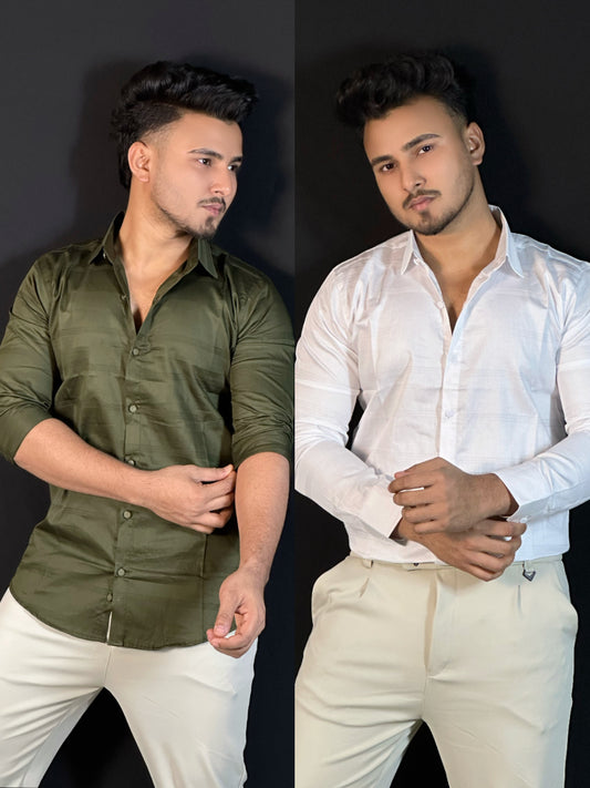 অলিভ ,সাদা কালার, ২ পিস্  থ্রি স্টাইপ শার্ট