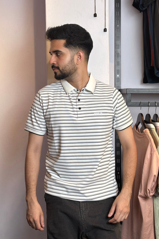 White Stripe Polo T-Shirt |DSP