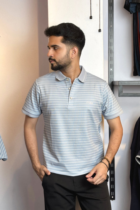 Sky Colour Stripe Polo T-Shirt |FTS