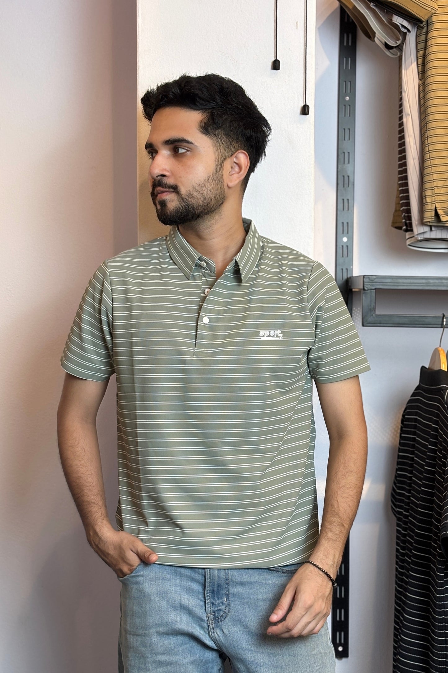 Mint Green Stripe Polo T-Shirt |TDS