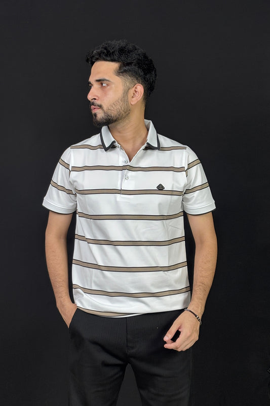 White Colour Stripe Polo T-Shirt |B8S