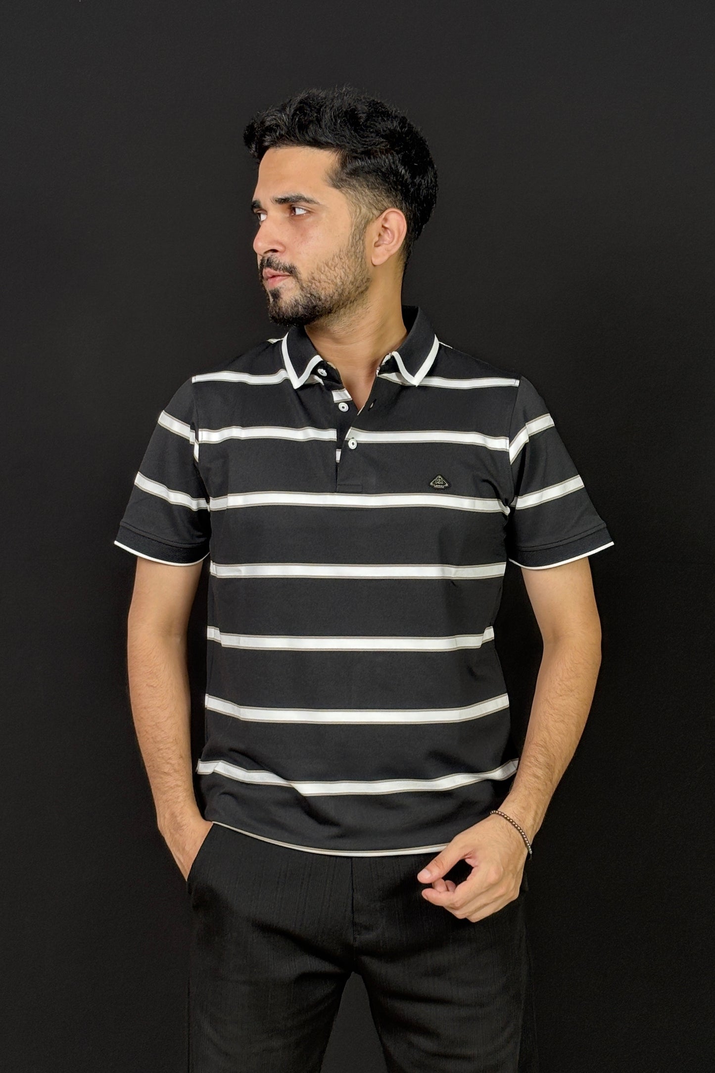 Black Colour Stripe Polo T-Shirt |B8S