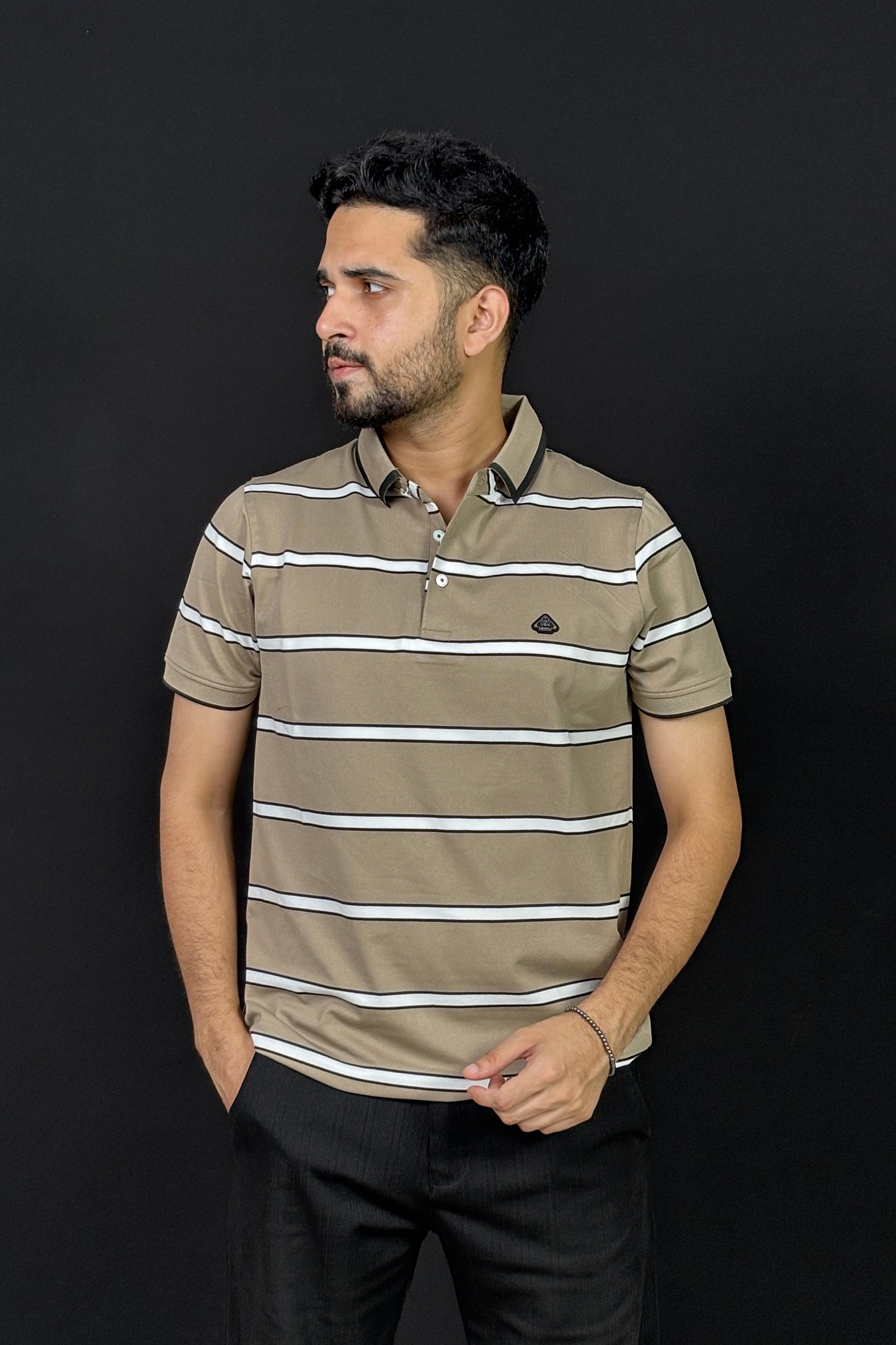 Coffee Colour Stripe Polo T-Shirt |B8S