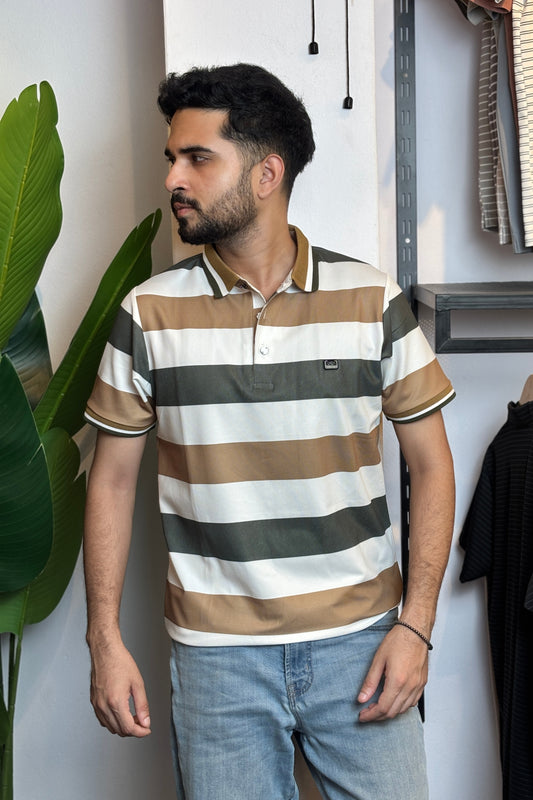 Olive White Contrast Polo T-Shirt |alb