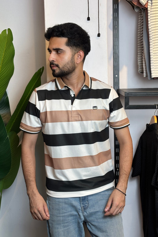 Cream White Contrast Polo T-Shirt |alb