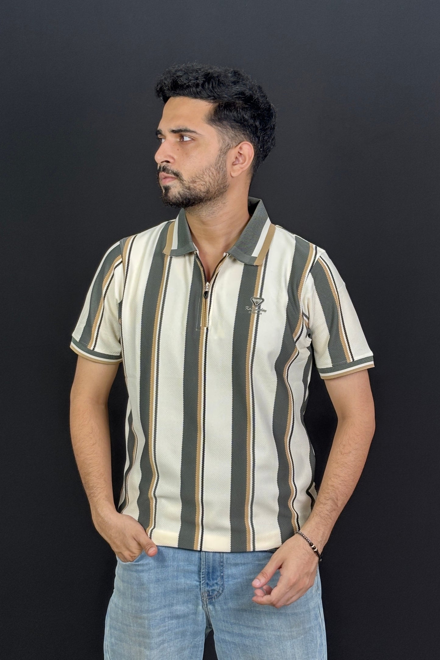Olive Contrast Polo T-Shirt |CNY