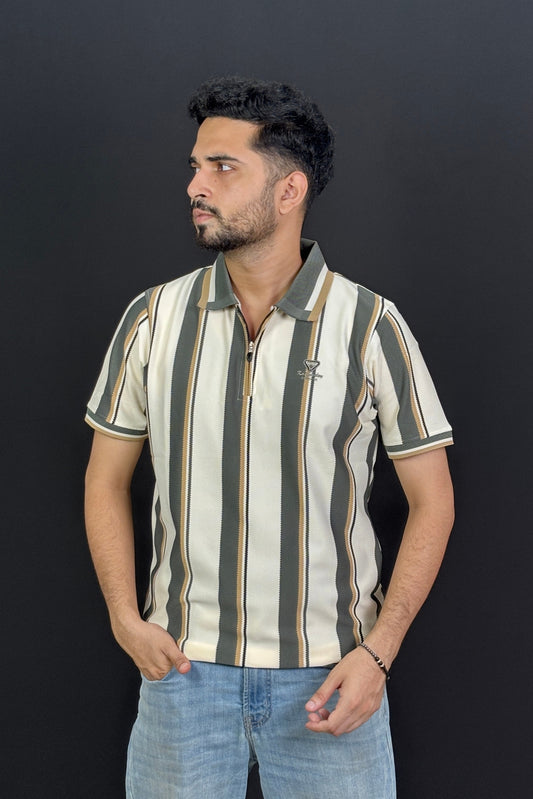 Olive Contrast Polo T-Shirt |CNY