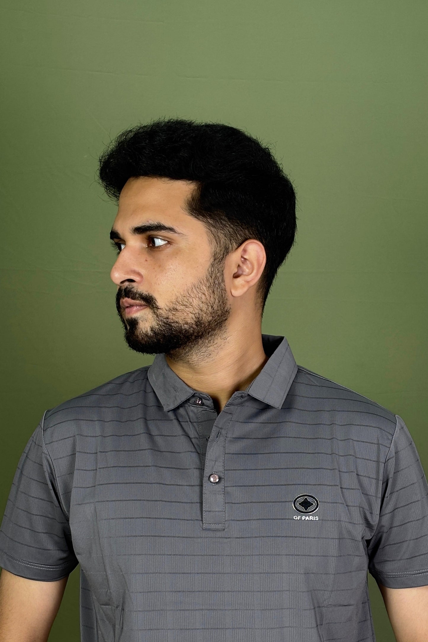 Gray Colour Stripe Polo T-Shirt |VSP