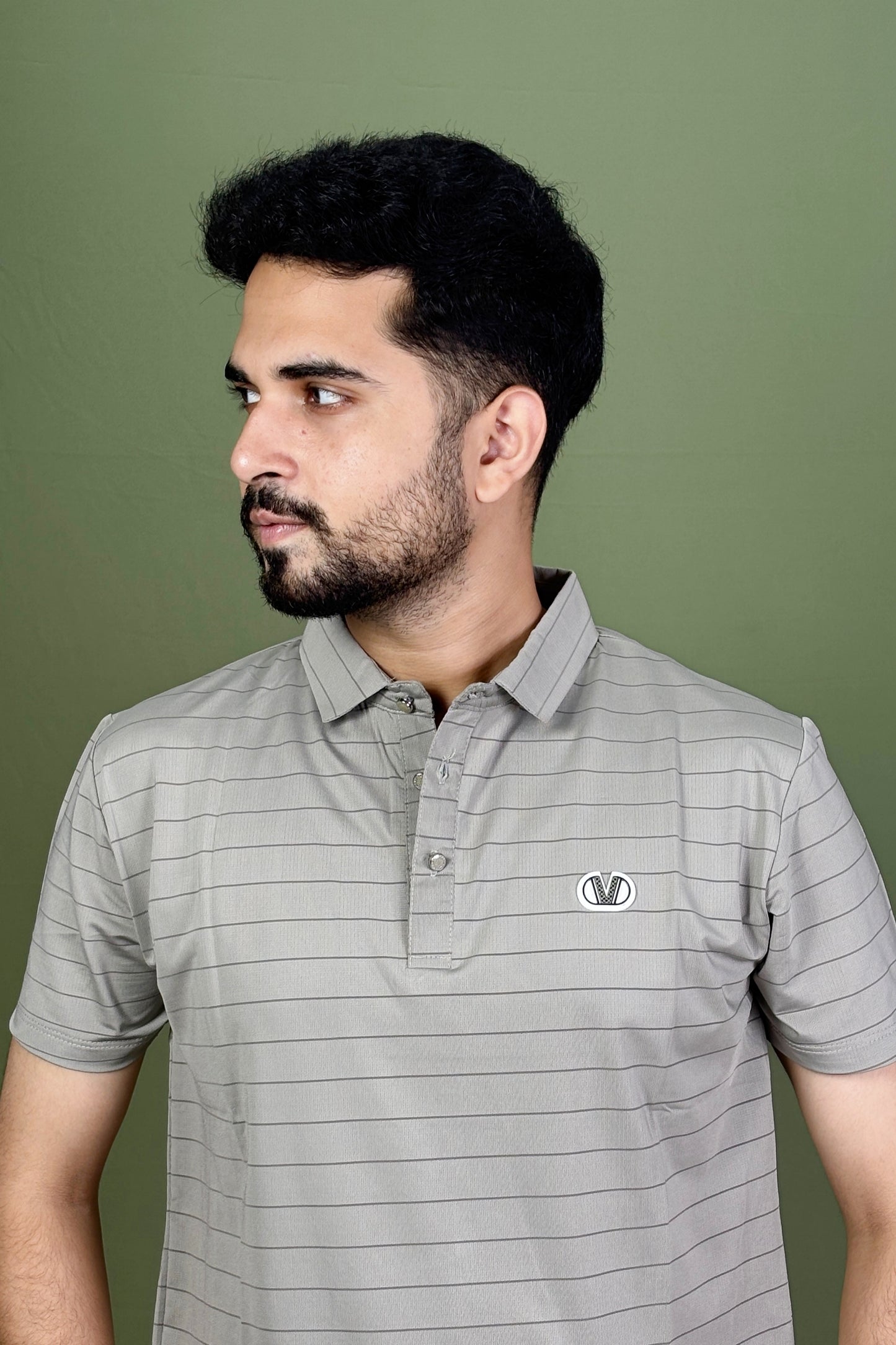 Silver Gray Colour Stripe Polo T-Shirt |VSP