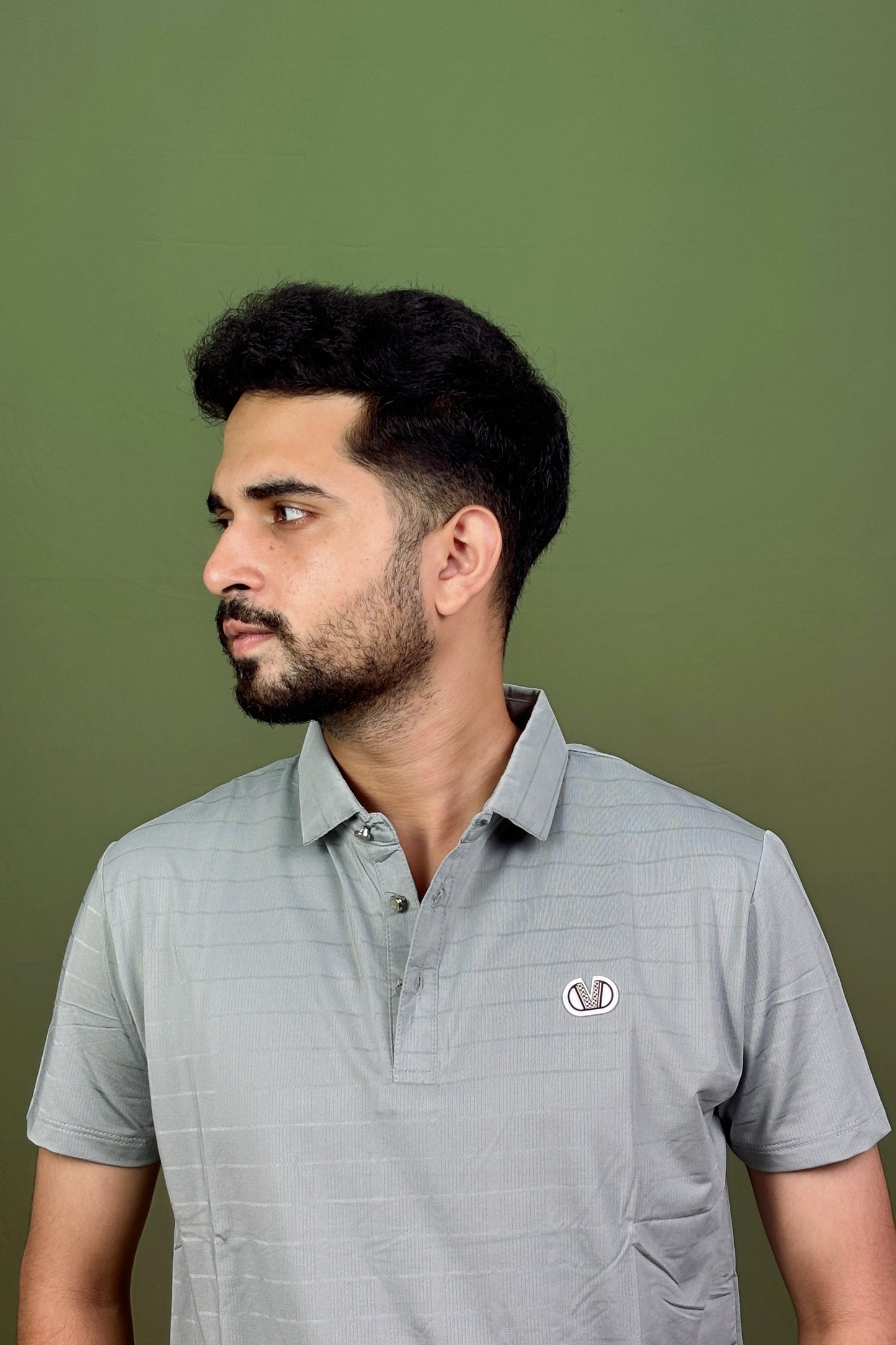 Mint Grey Colour Stripe Polo T-Shirt |VSP