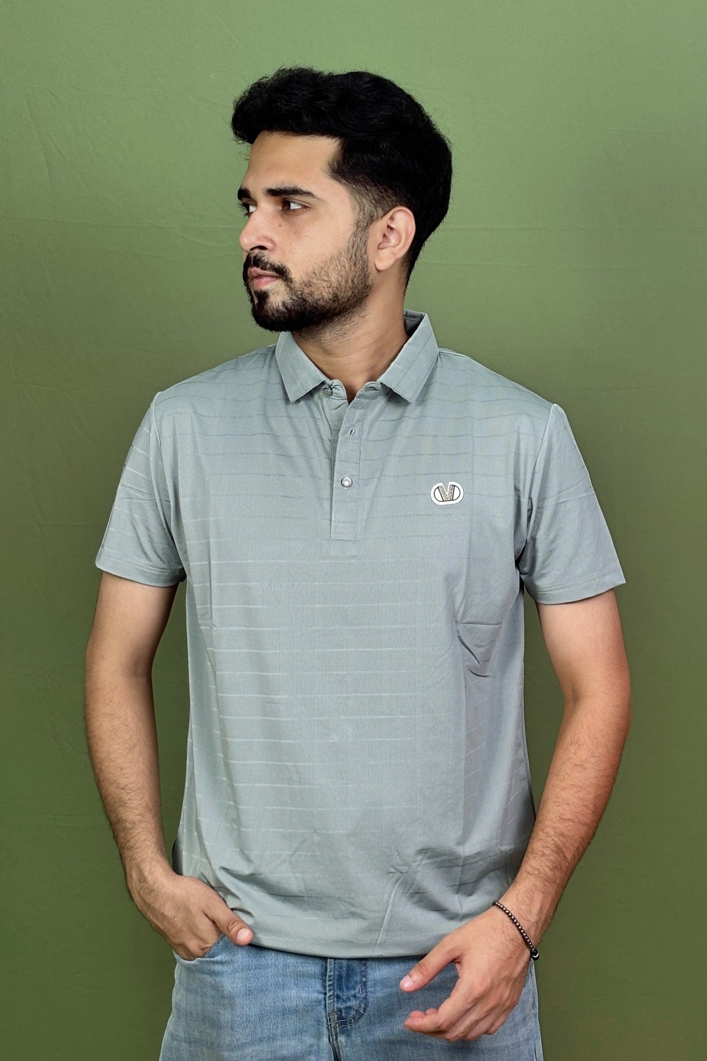 Mint Grey Colour Stripe Polo T-Shirt |VSP