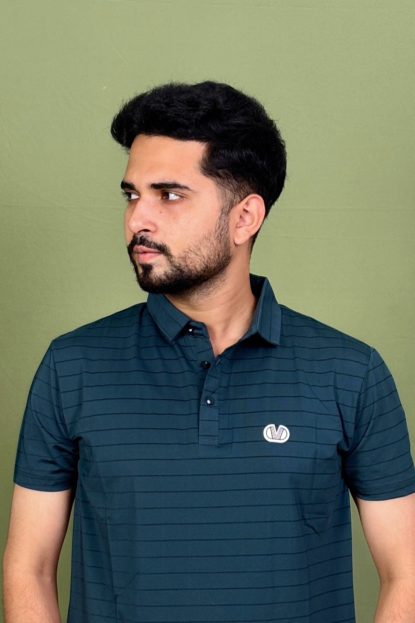 Bottle Green Colour Stripe Polo T-Shirt |VSP