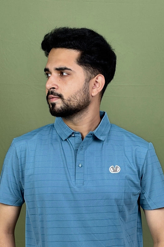 Sea Blue Colour Stripe Polo T-Shirt |VSP