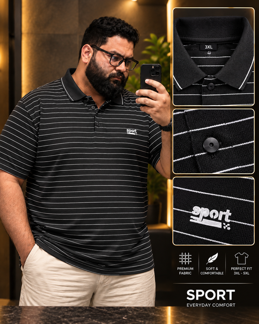 Black Stripe Polo T-Shirt |THF