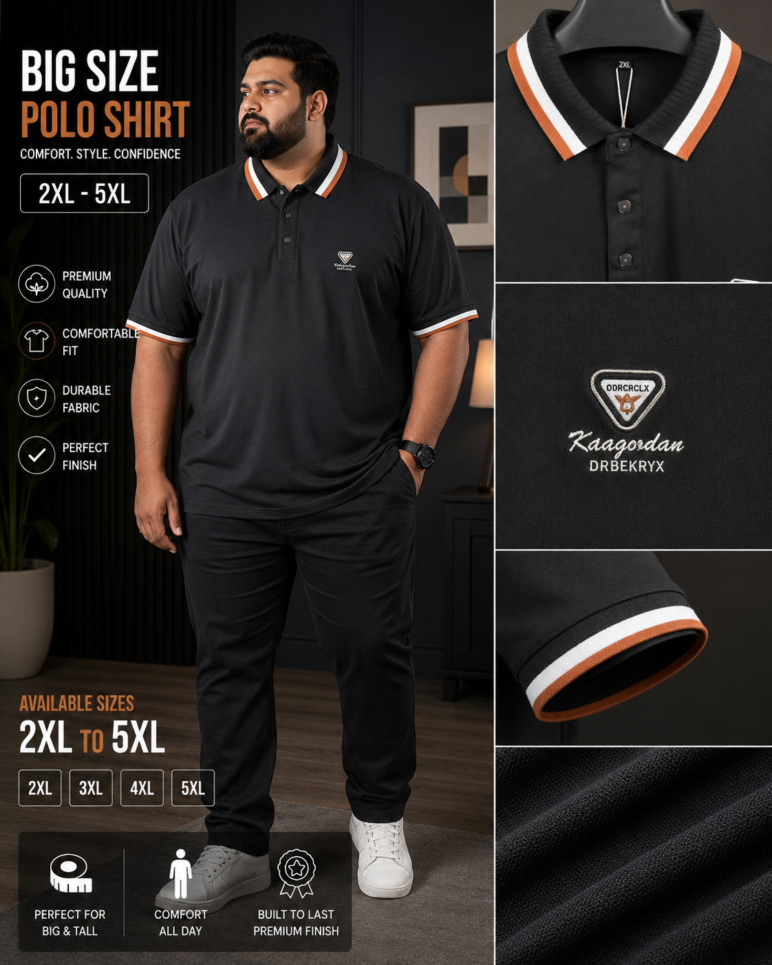 Black Colour Drb Polo T-Shirt |Plus