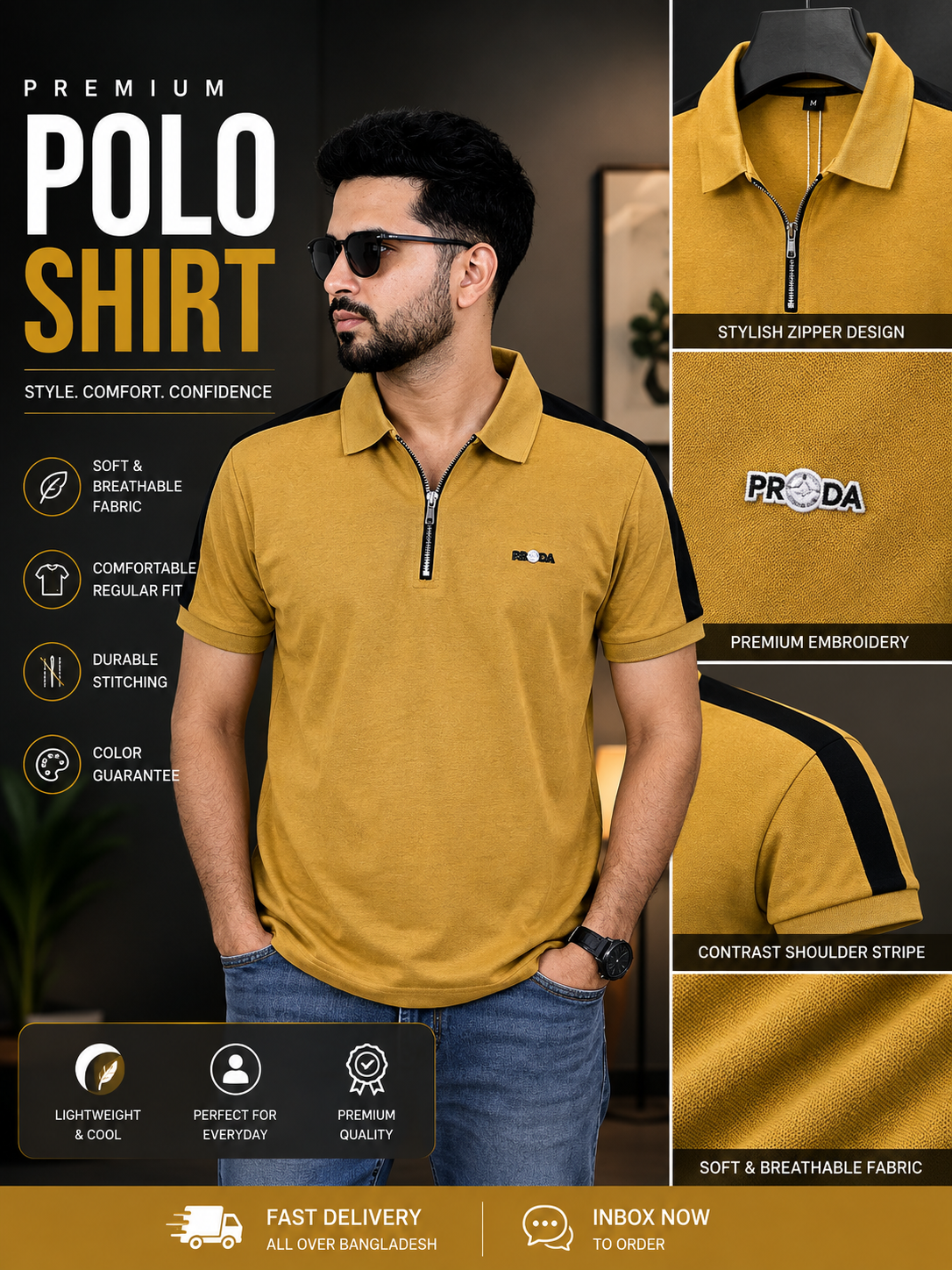 Mustard Colour Polo T-Shirt |Prada