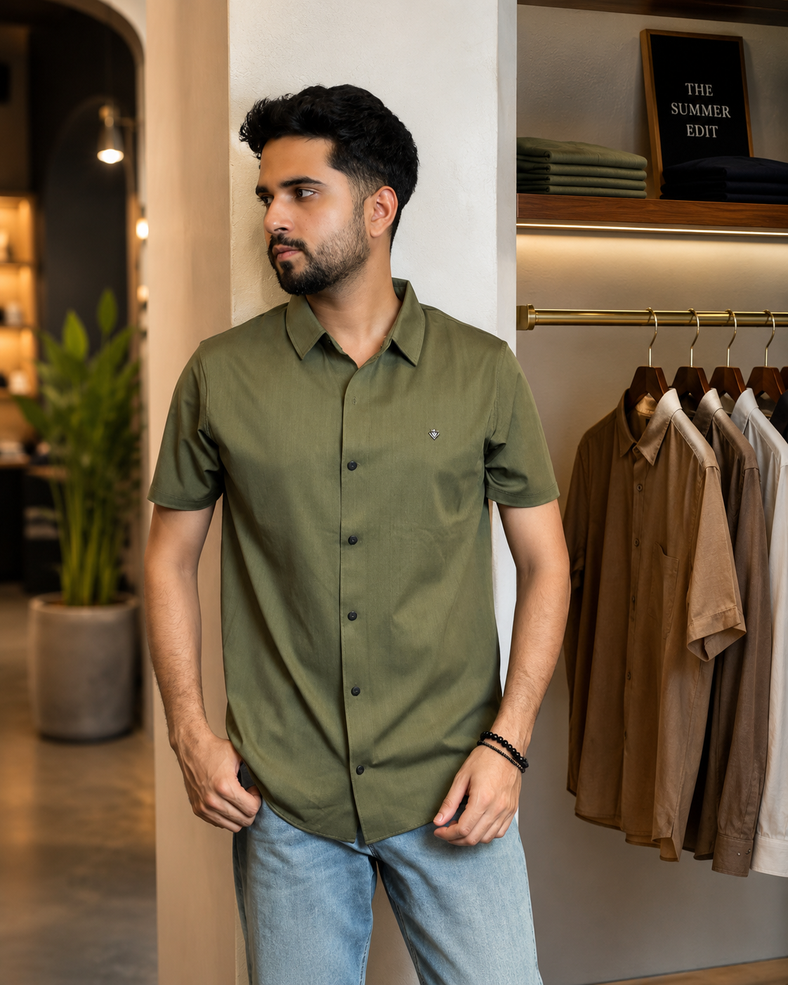 Olive Colour Half Slevee Shirt |SPS