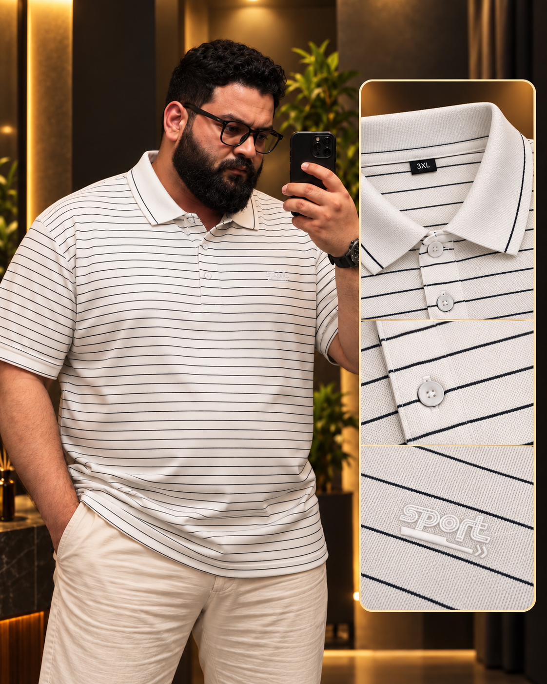 White Stripe Polo T-Shirt |THF