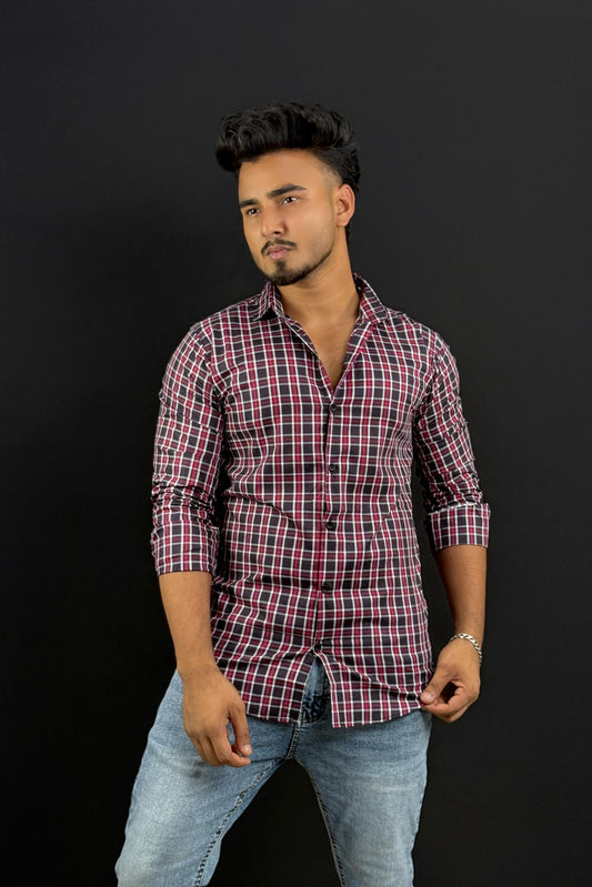 Black Red Colour Micro Check Shirt |mk