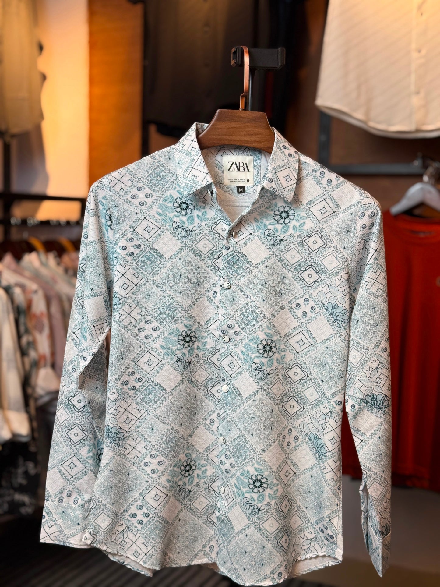 Green White Printed Shirt-