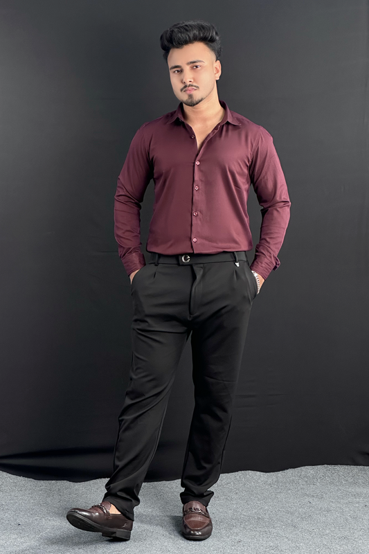 ওয়াইন শার্ট। কালো কালার ফর্মাল প্যান্ট কম্বো-G