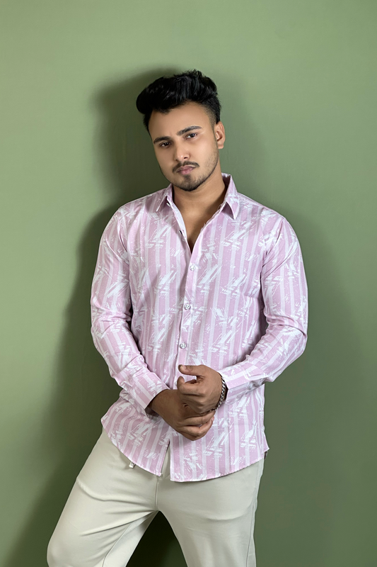 Pink White Printed Shirt-Lstripe