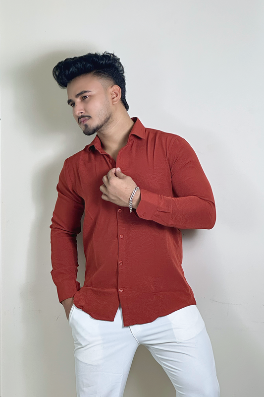 Brick-Red Colour China Formal Shirt  |VM
