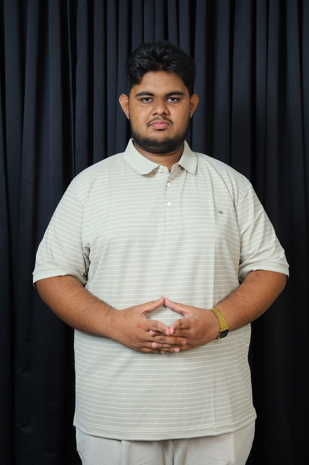 Light Cream Stripe Polo T-Shirt |THF