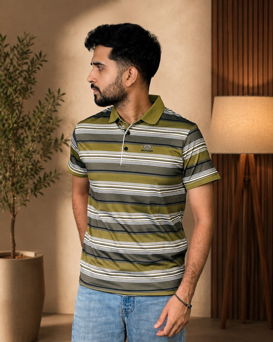 Olive Stripe Polo T-Shirt |AYG
