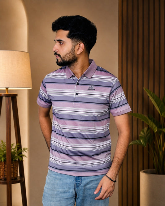 Rose Pink Stripe Polo T-Shirt |AYG